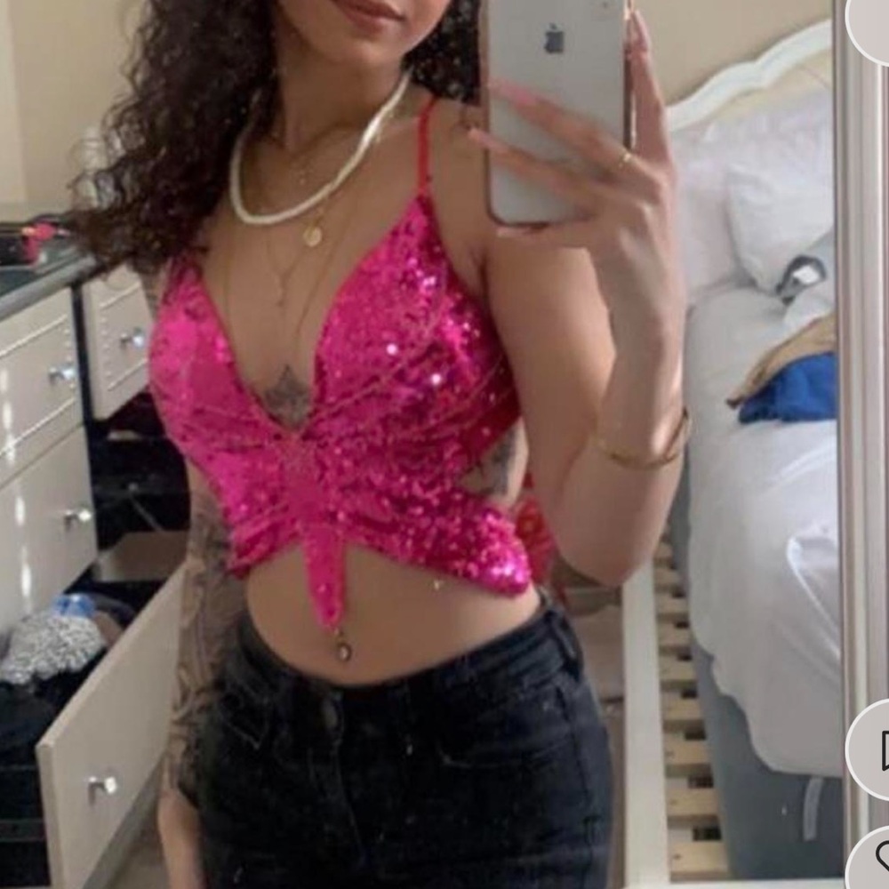 pink sequin butterfly top